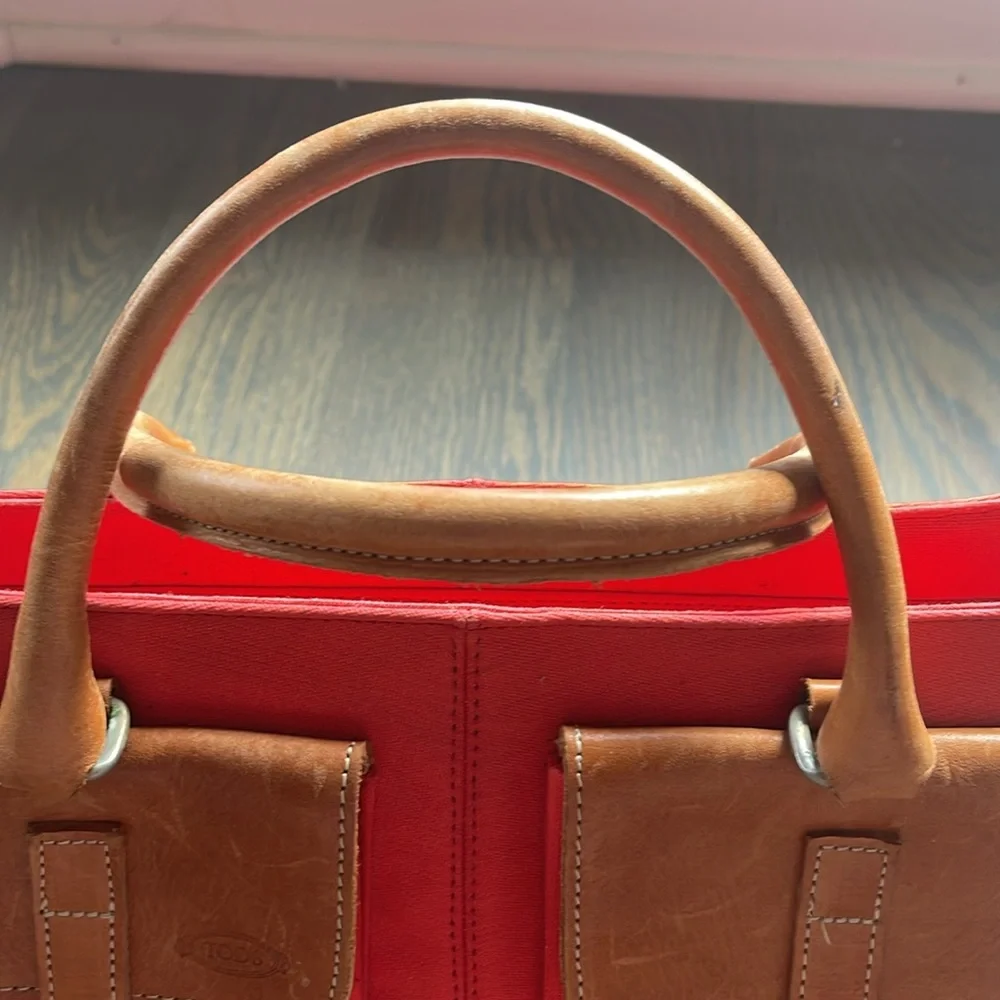 Women’s Tod’s Orange Canvas/Tan Leather Satchel Bag